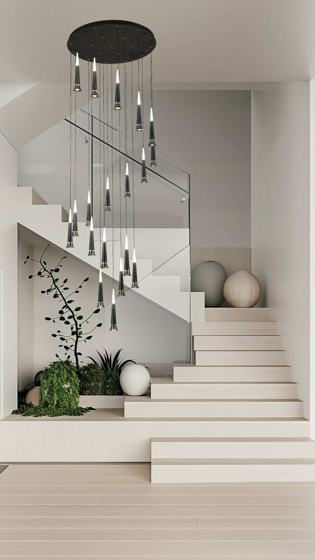 Modern Spiral Black Torch Pendant Chandelier CP194