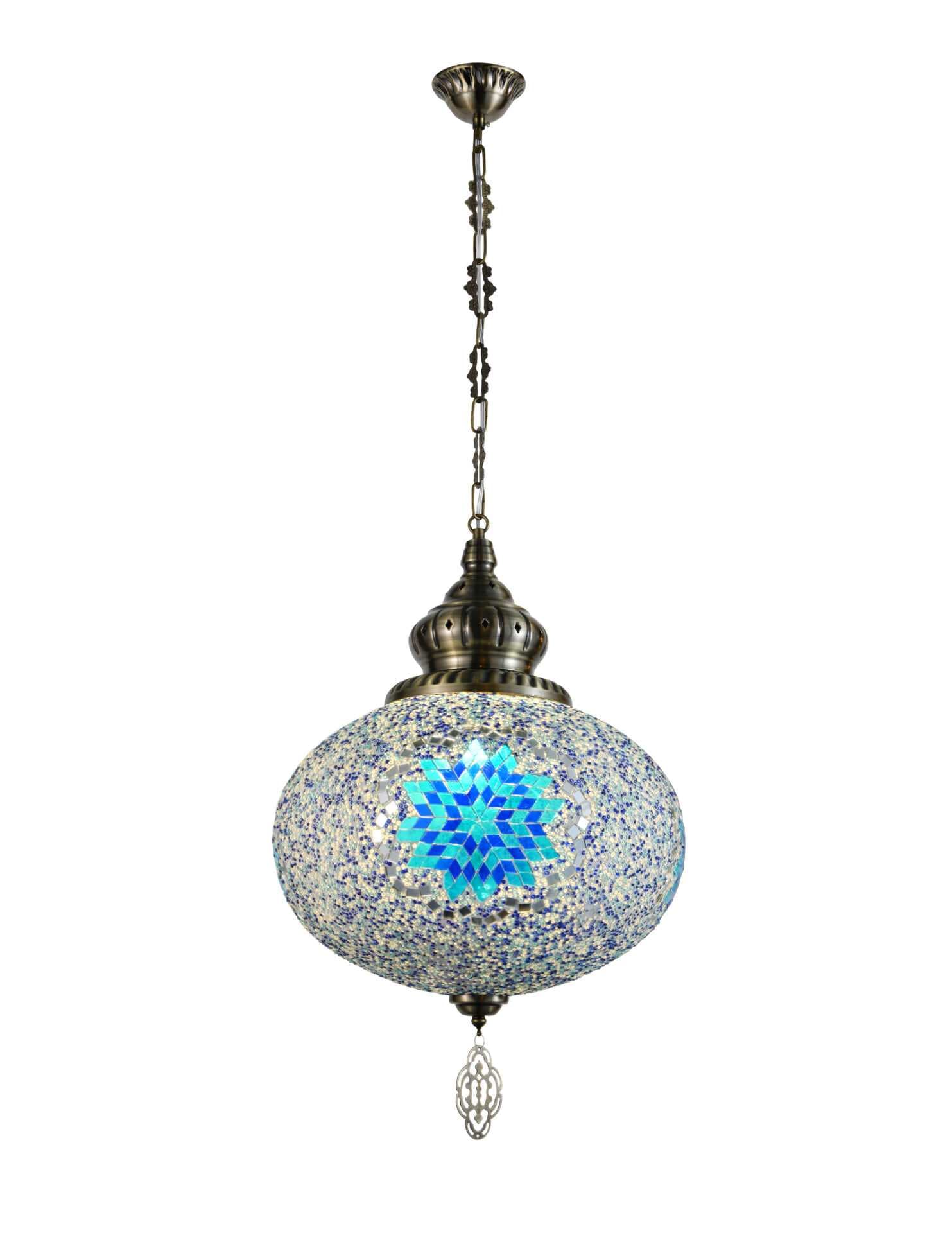 Turkish Moroccan Blue Multicoloured Mosaic Pendant Light TUR006-A
