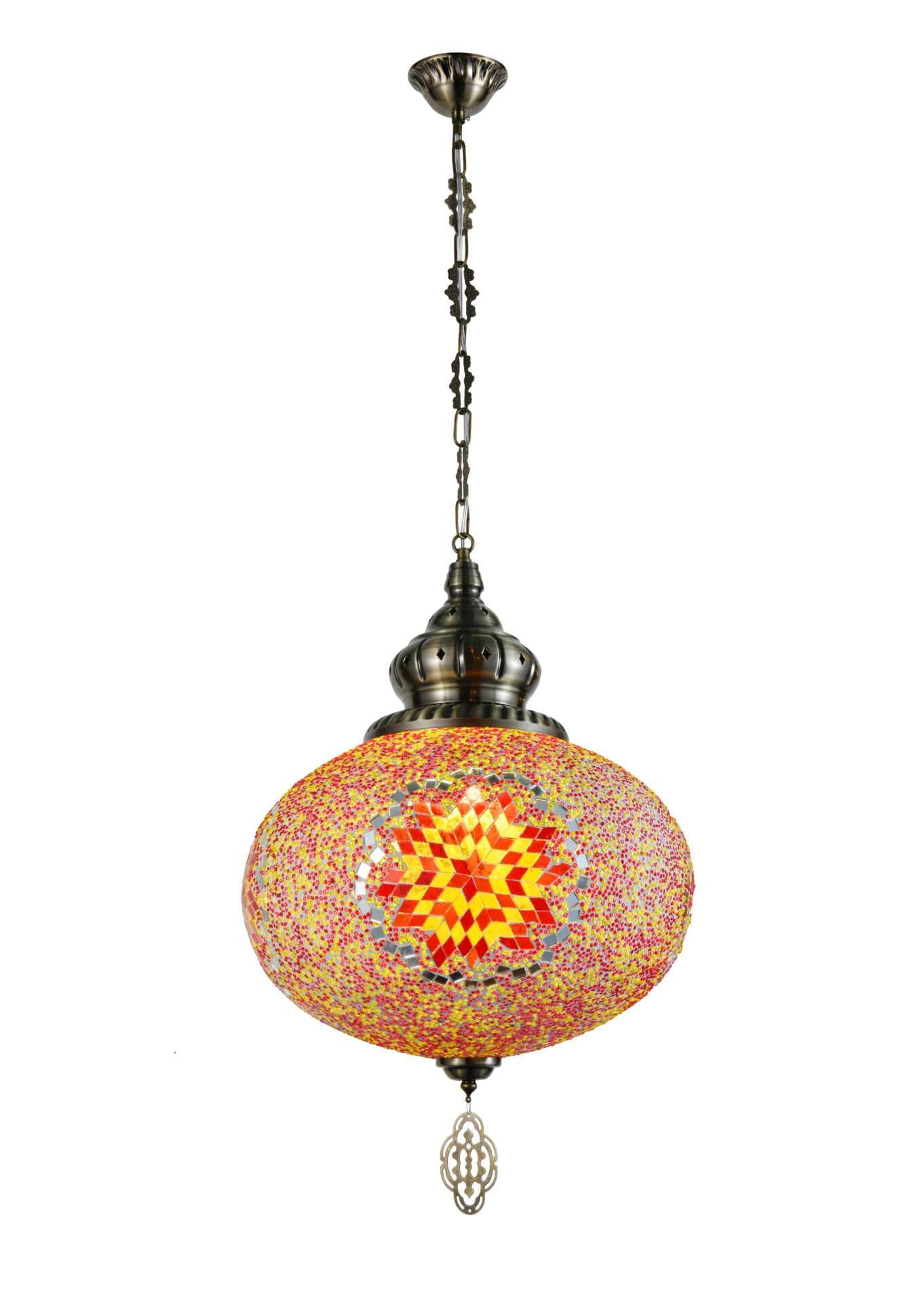 Turkish Moroccan Red &amp; Yellow Star Mosaic Pendant Light TUR006-D