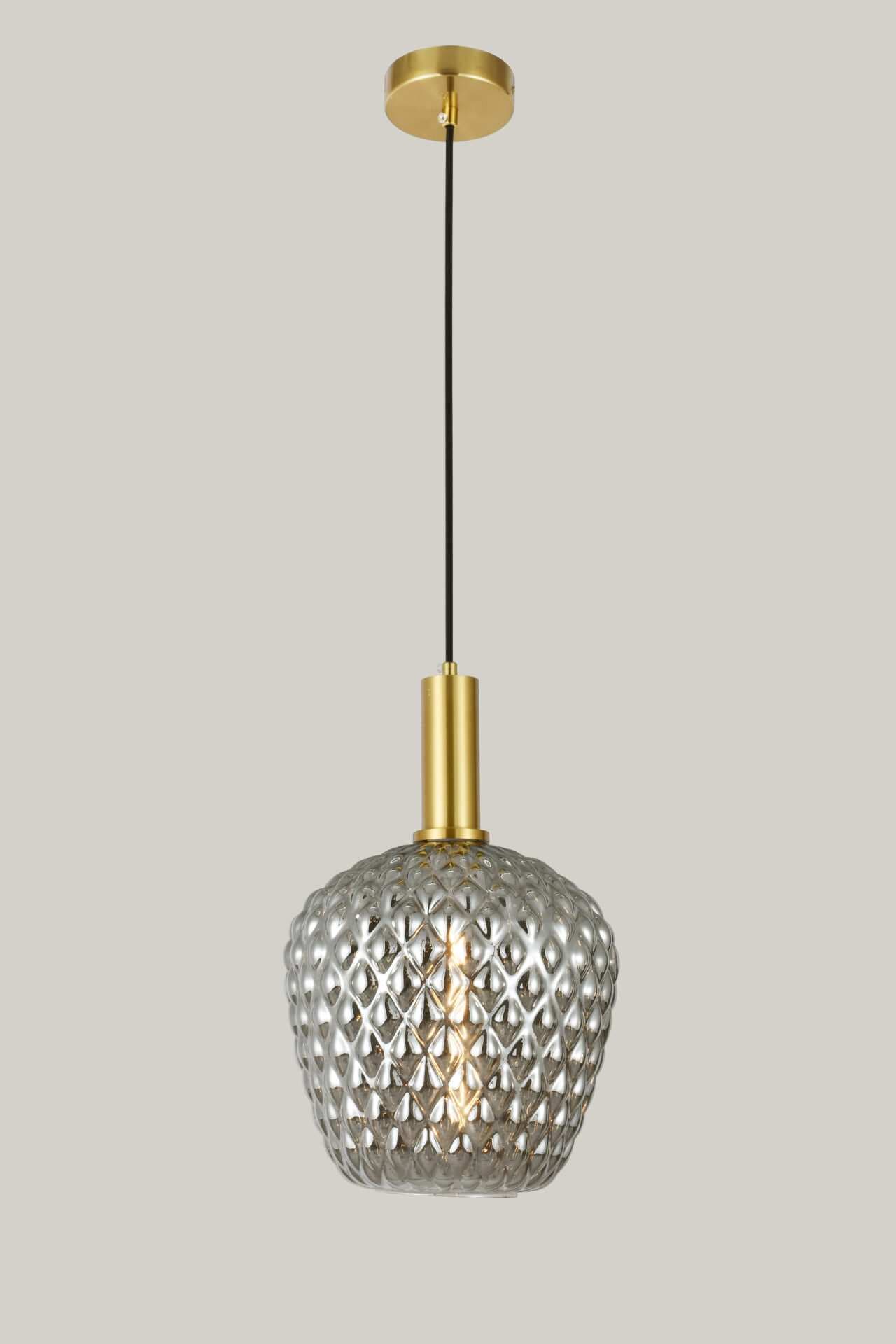 Textured Smoke Glass Shade Brass Gold Pendant Light CP202