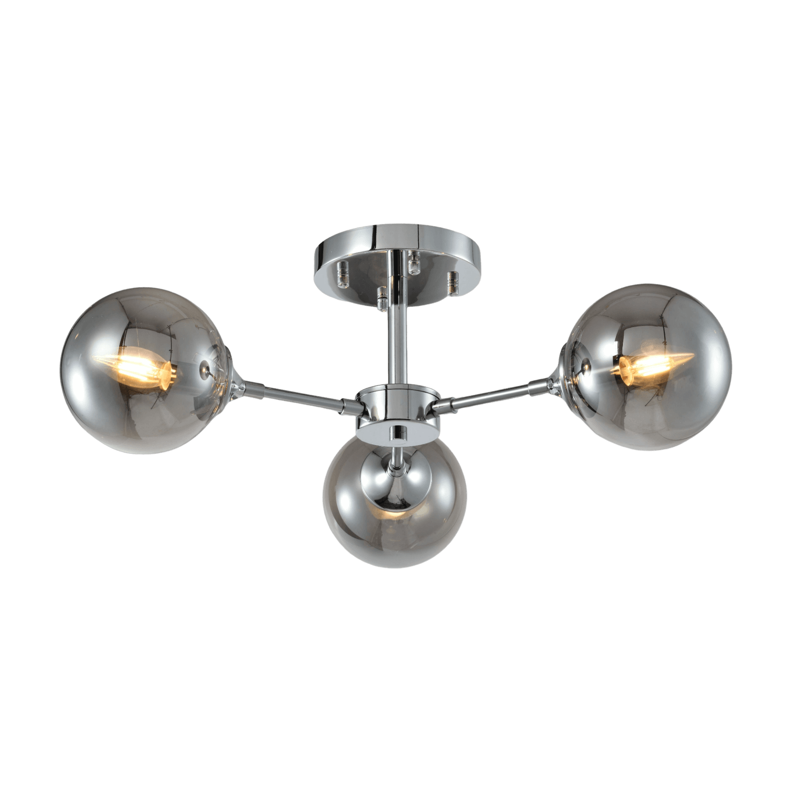 3 Arm Chrome Semi Flush Smoke Glass Chandelier CP214