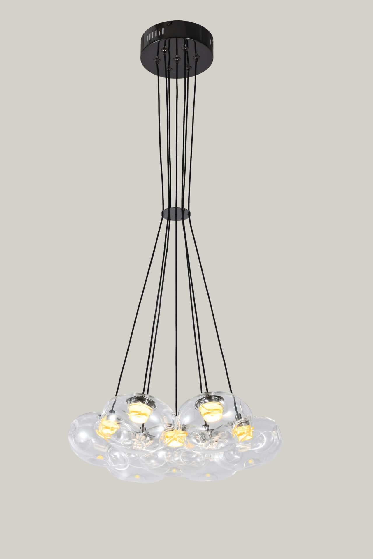 7 Light Clear Organic Glass Ball Black Cluster Chandelier CP237
