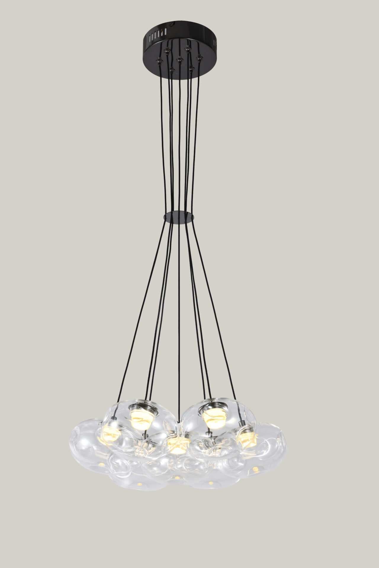 7 Light Clear Organic Glass Ball Black Cluster Chandelier CP237