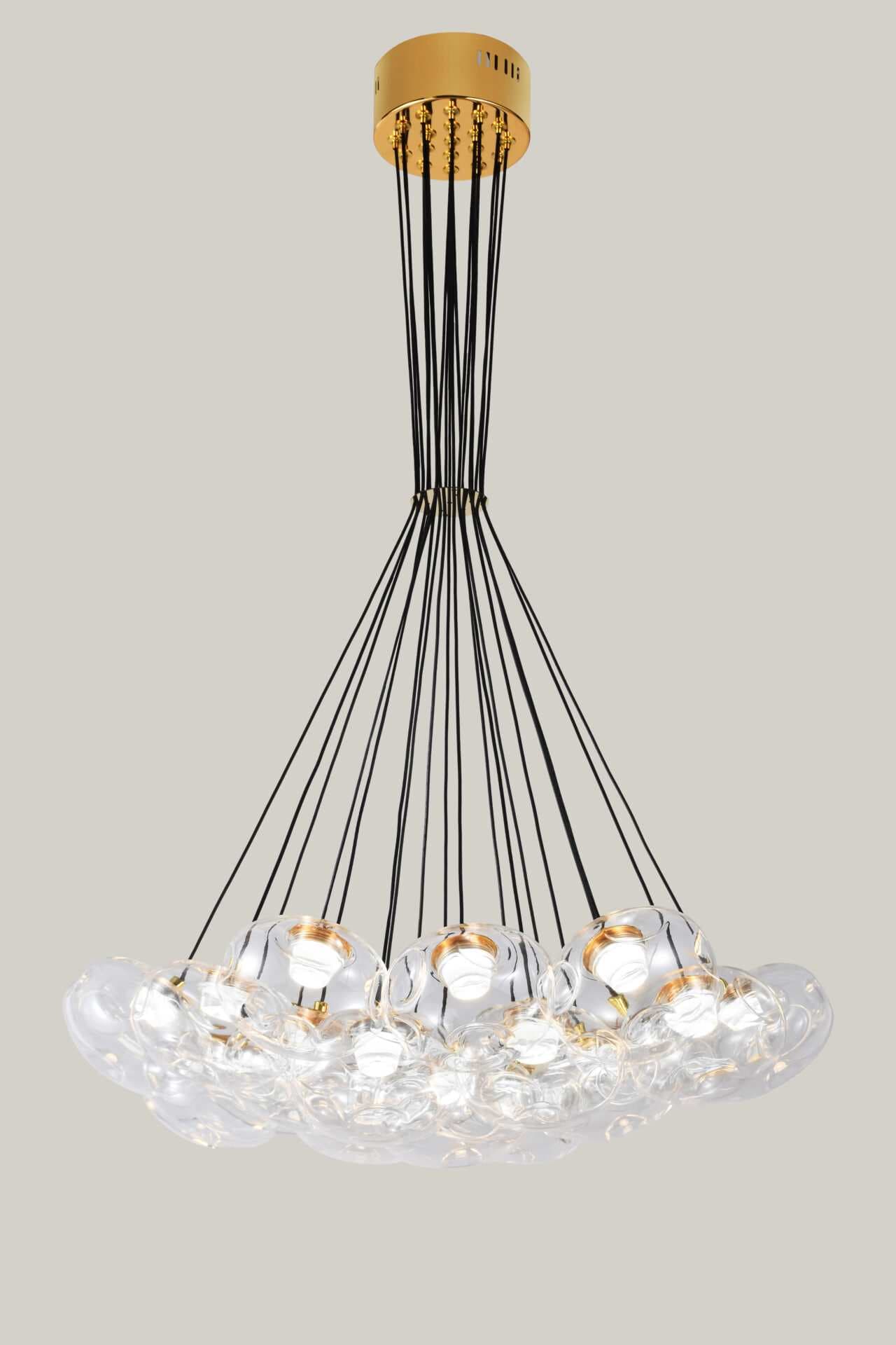 19 Light Clear Organic Glass Ball Gold Cluster Chandelier CP240