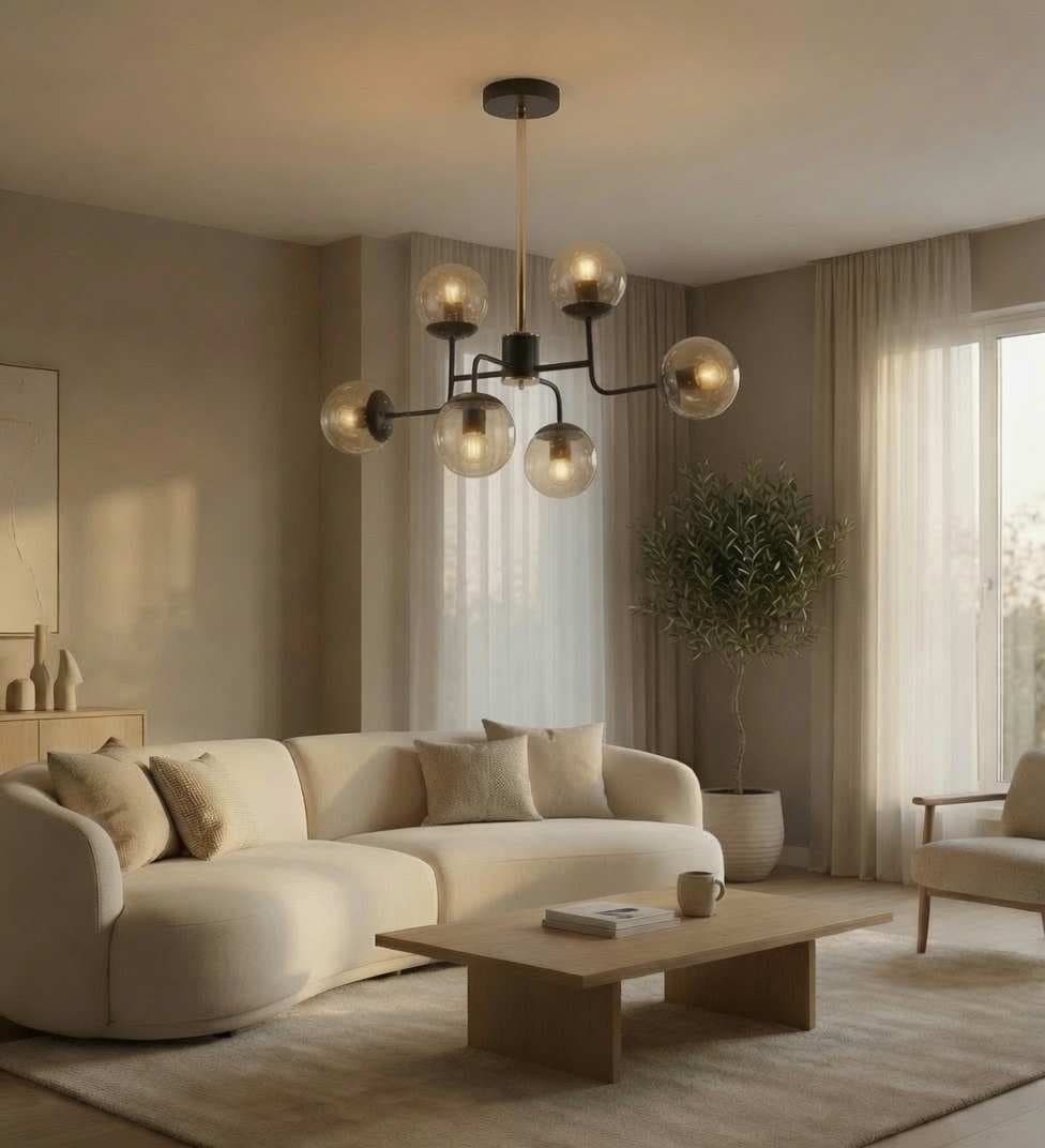 Modern Black & French Gold 6-Light Tiered Globe Ceiling Light CP254/6BG
