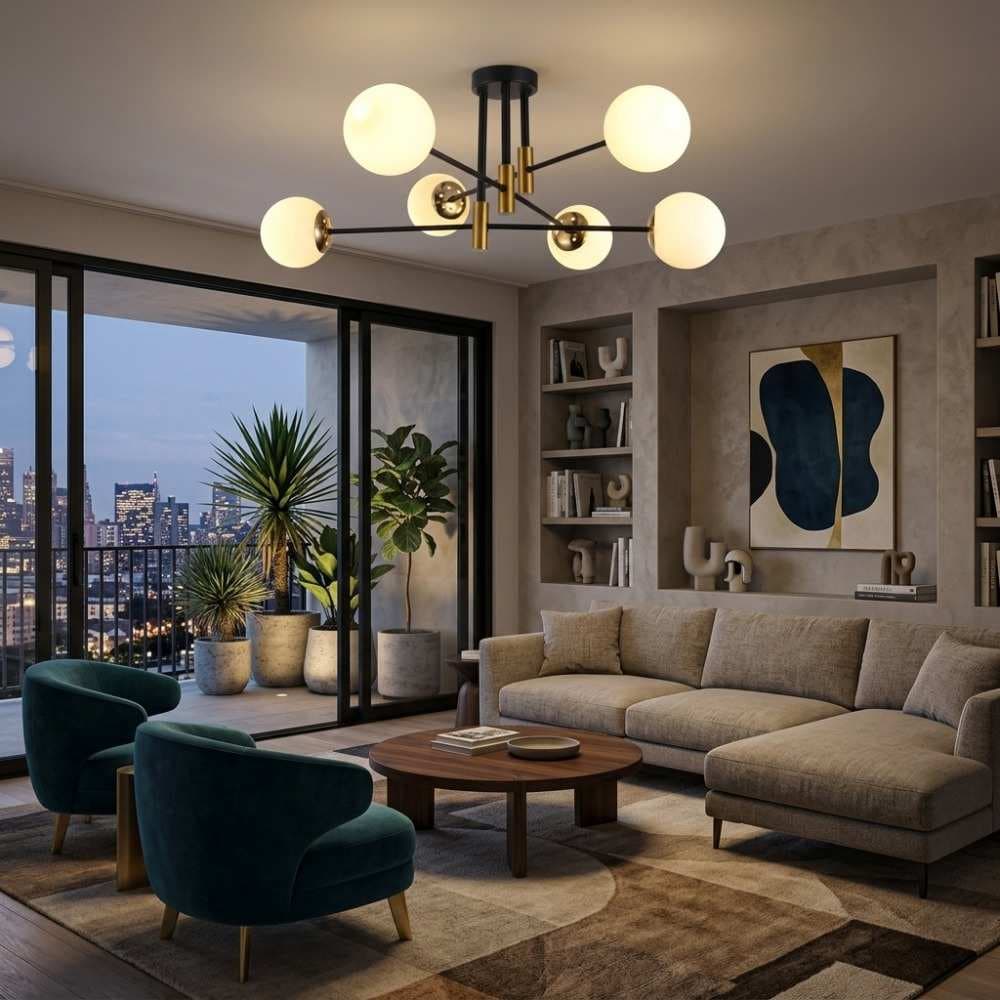 Modern Black and Brass Gold White Glass Chandelier CP260/6BG-880WH