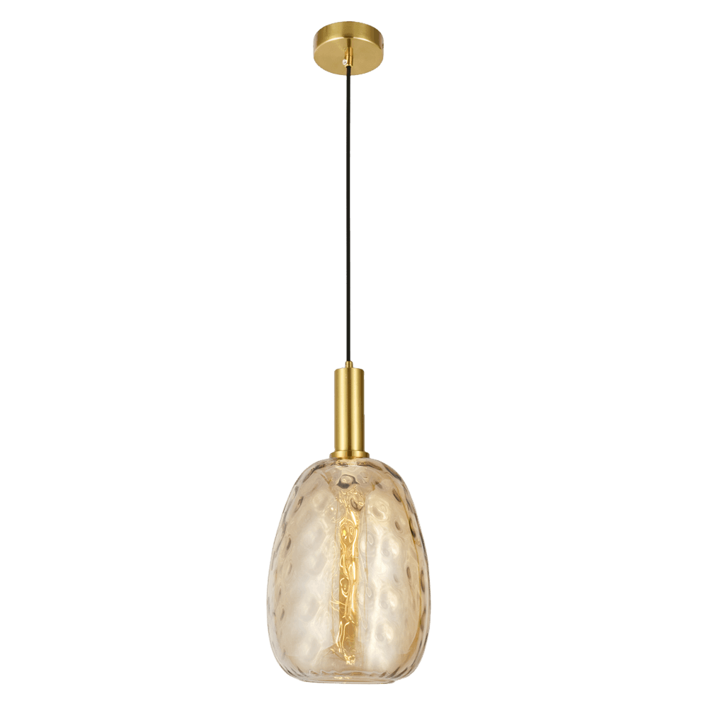 Oval Textured Amber Glass Shade Brass Gold Pendant Light CP203