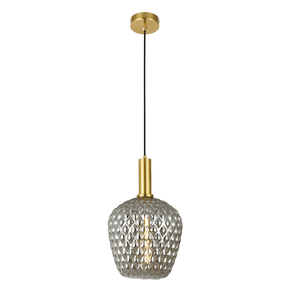 Textured Smoke Glass Shade Brass Gold Pendant Light CP202
