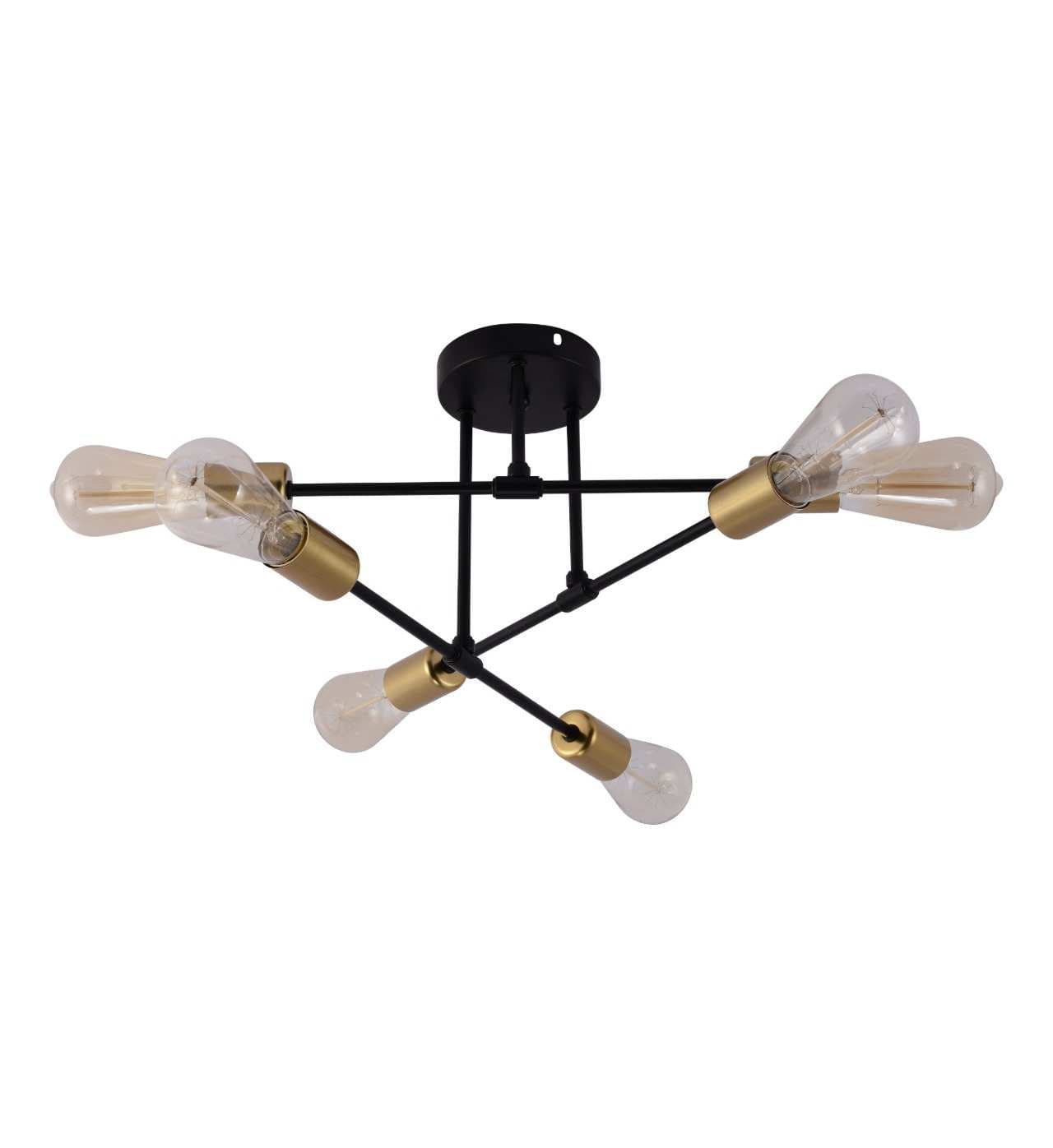 CP242/6BG Black & Gold Industrial Modern Spoke Flush-Mount Ceiling Light