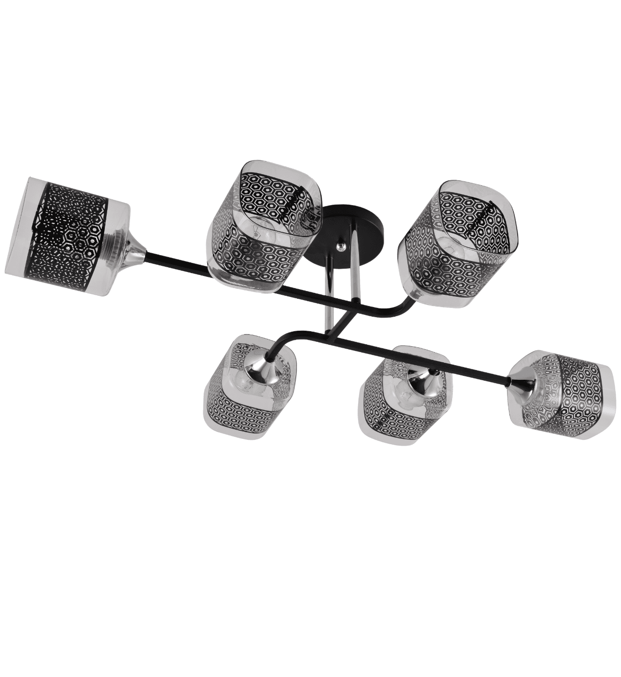 Modern Black & Chrome 6-Light Sculptural Geometric Ceiling Light CP256/6BC