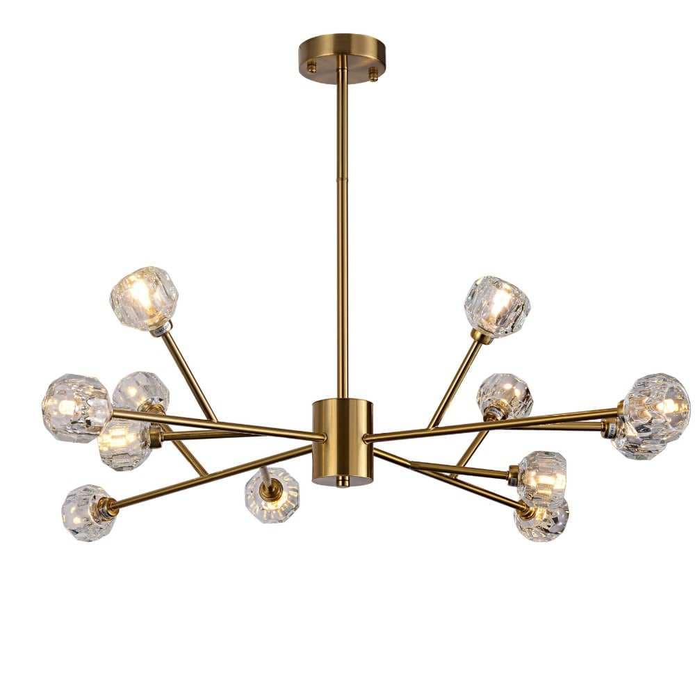 Elegant Brass Gold Round Clear Glass Chandelier CP261/12G-900